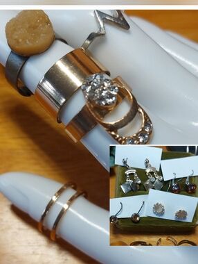 Gold-Tone Women's Rings And Earrrings 9pc Lot